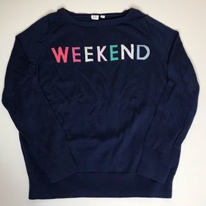 Gap Navy Blue Weekend Knit Crew Neck Sweater Top L Cotton